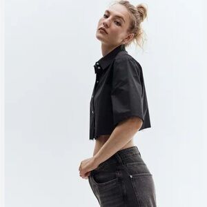 ZARA Cropped Satin Button-Up